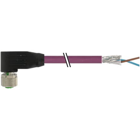 Murrelektronik M12 female 90 Degree shielded B-cod.with cable, Profibus, PUR 1x2xAWG24 shielded vt UL/CSA+dragchain 10m 7000-14071-8401000